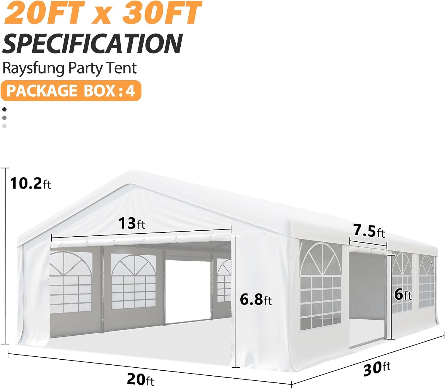 20' x 30' Heavy Duty Party Tent, Outdoor Large Wedding Tent with Removable Sidewalls, Event Canopy Shelter for Birthday Party, Outdoor Event