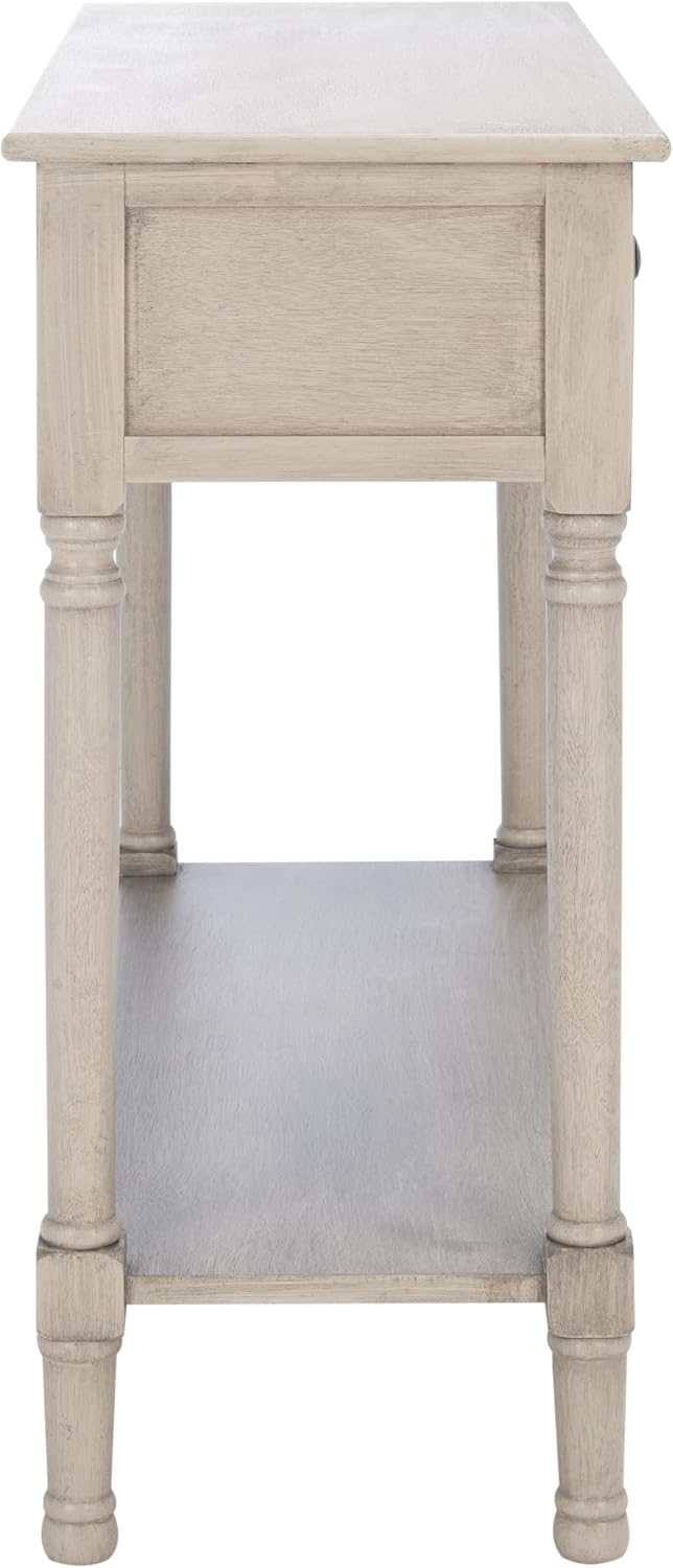 SAFAVIEH Home Collection – Tate Greige 2-Drawer Console Table with Shelf, Turned Leg Farmhouse Accent Console for Entryway or Living Room (CNS5720D)