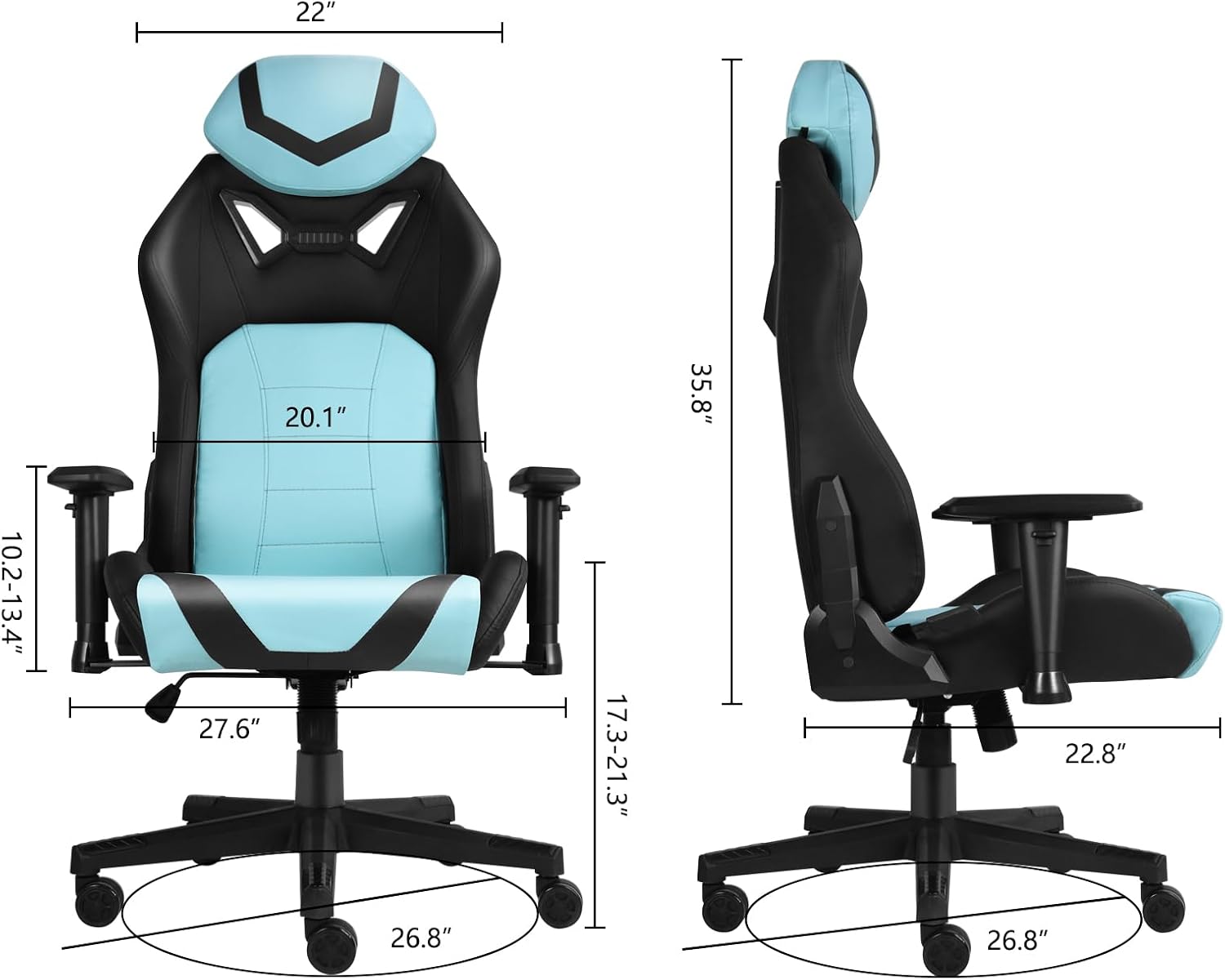 Modern-Depo Ergonomic Gaming Chairs for Adults with High-Density Memory Foam | Swivel Comfortable Office Chair, Big and Tall Video Game Chair, High Back Computer Chair for Home, Office, Cyan Black