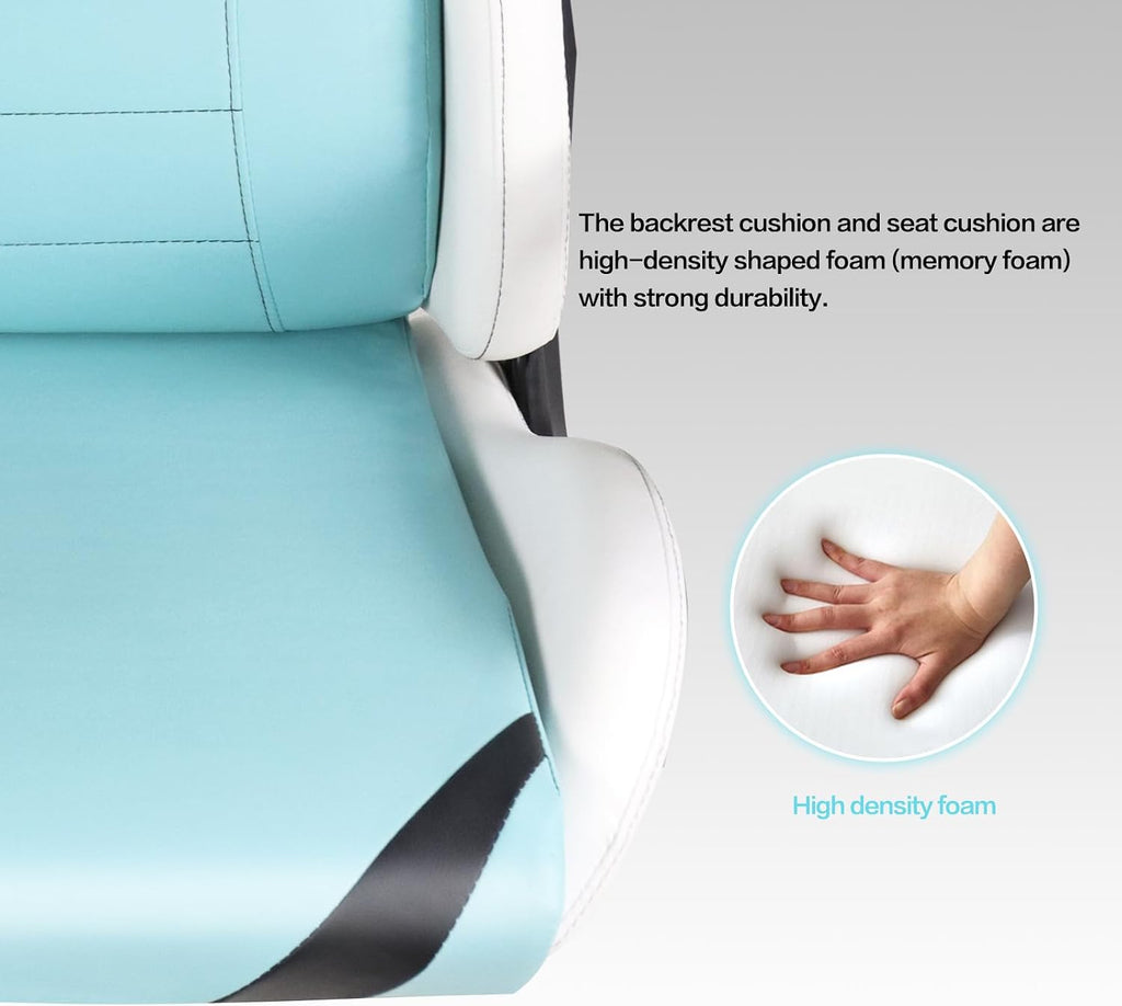 Modern-Depo Ergonomic Gaming Chairs for Adults with High-Density Memory Foam | Swivel Comfortable Office Chair, Big and Tall Video Game Chair, High Back Computer Chair for Home, Office, Cyan White