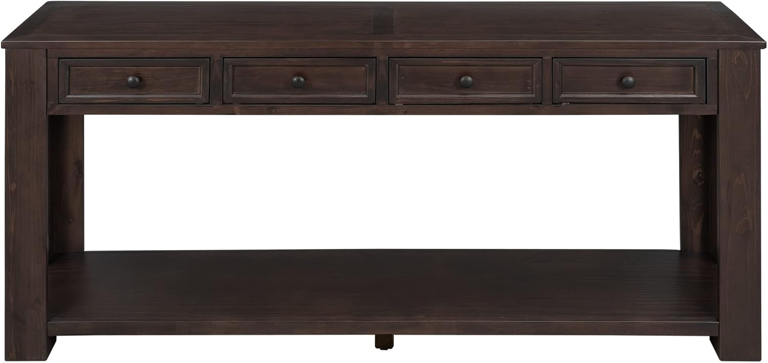 Merax Console Table, 63' Long Extra-Thick Entryway Table Sofa Table with 4 Drawers and Open Shelf for Entryway, Hallway, Living Room (Espresso)