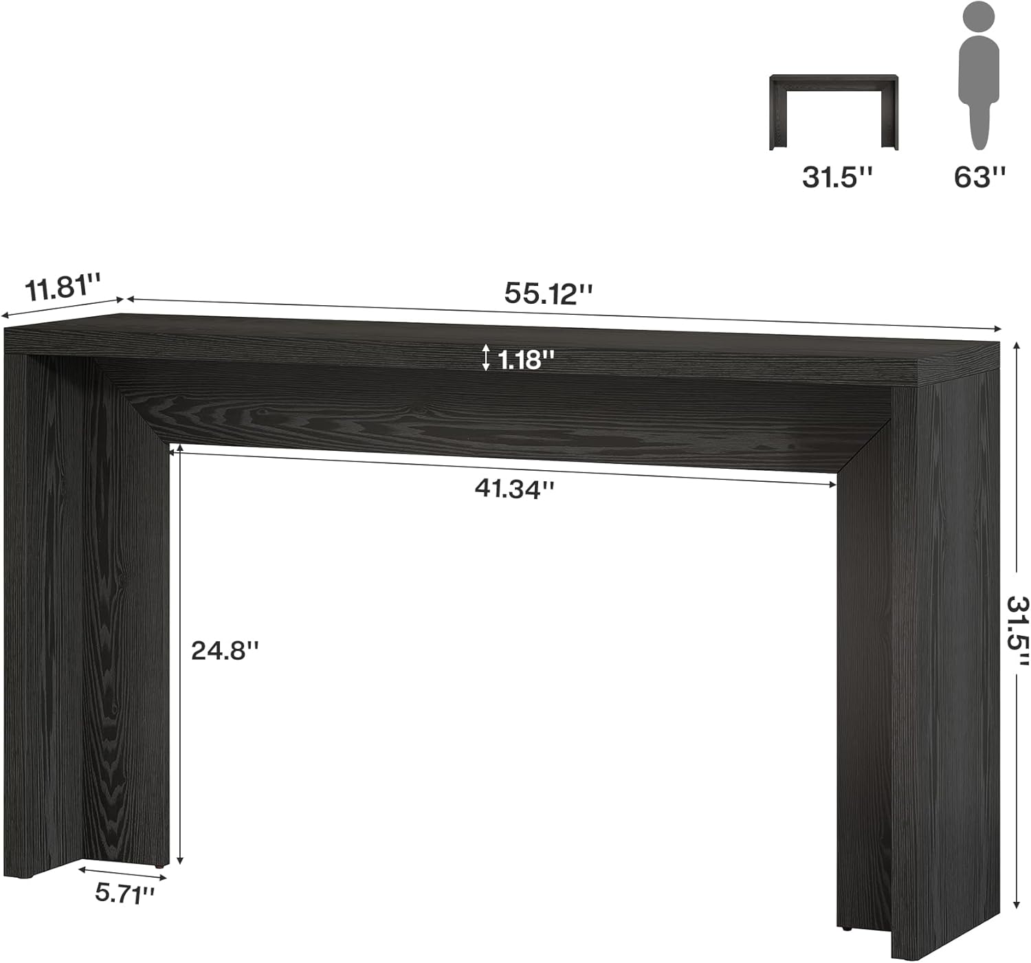 Tribesigns Farmhouse Console Table, 55-Inch Wooden Sofa Table with Storage for Entryway, Foyer, Hallway, Living Room, Easy Assembly (Black)
