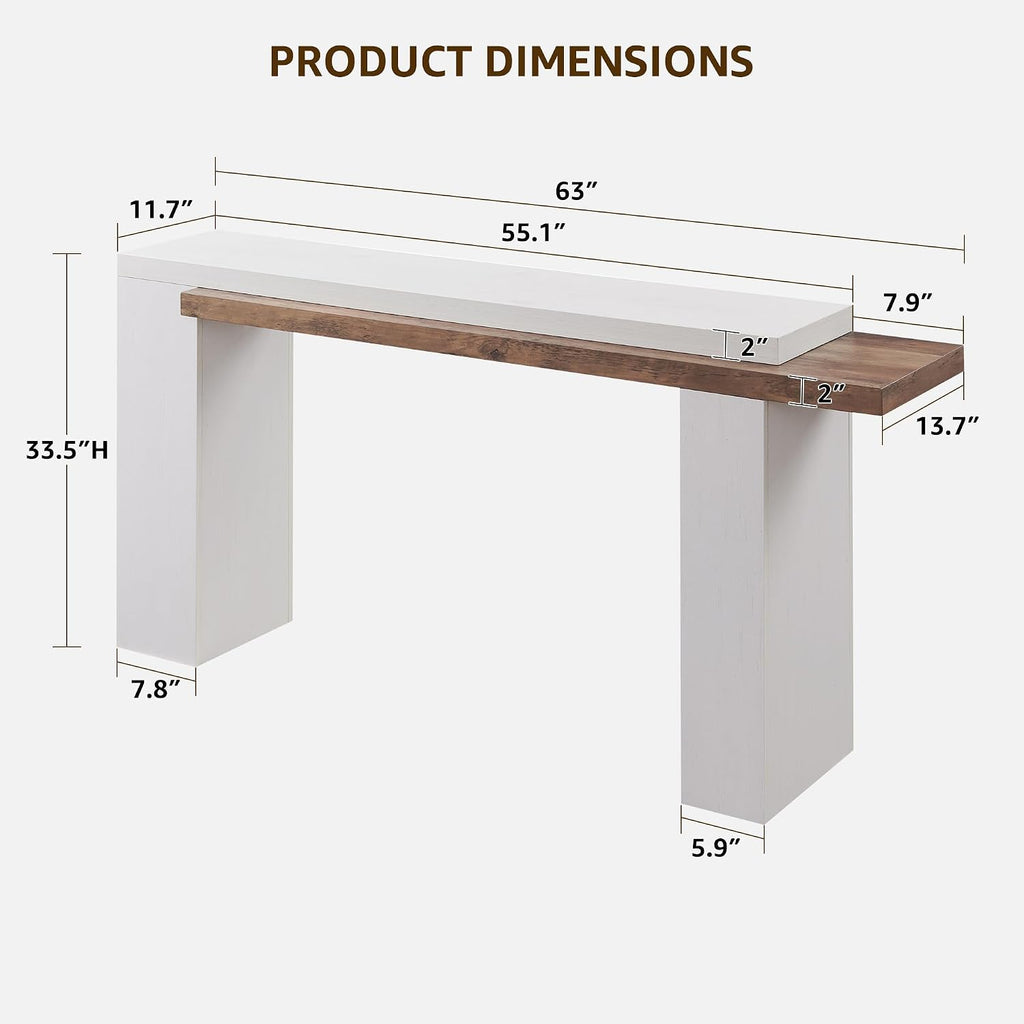 OKD 63 Inch Modern Entryway Console Table, Solid Geometry Accent Sofa Table Behind The Couch, Narrow Console Table for Entryway, Hallway, Living Room, Foyer, Antique White