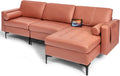 Giantex 97' Large Couch, 3 Seat Sectional Sofa Set, L-Shaped Modular Sleeper with Convertible Chaise Lounge, USB Ports, 3-Hole Socket, Storage Box, 2 Bolsters, Family Apartment Living Room