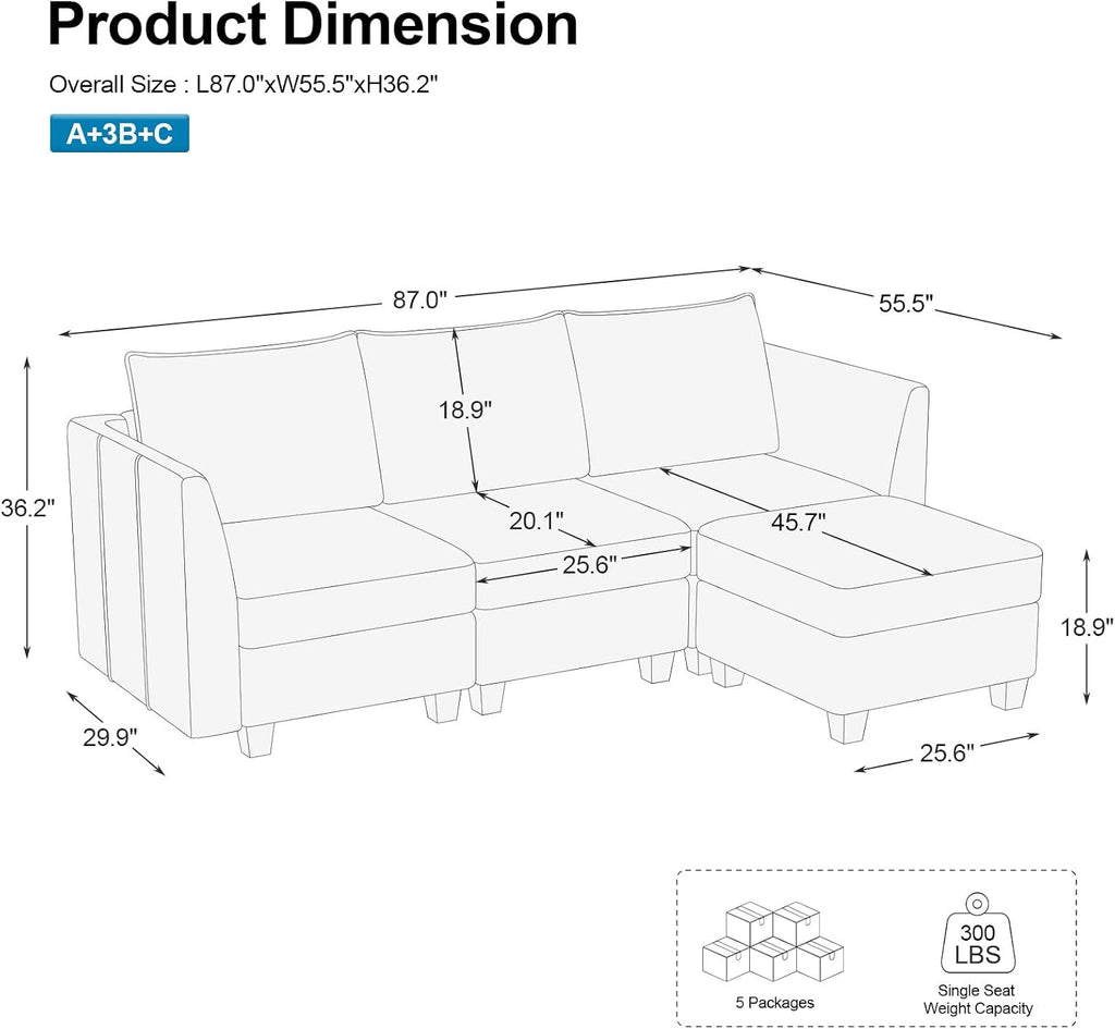 Belffin Convertible Sectional Sofa with Chaise Velvet L Shaped Sofa Couch Modular Sectional Sofa with Storage Black