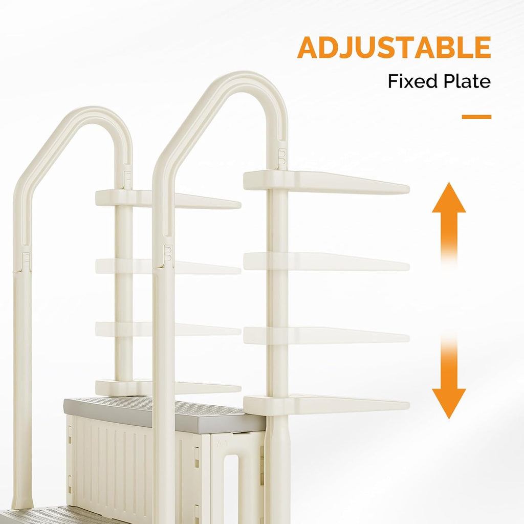 VINGLI Pool Ladder Heavy-Duty Safety Step for Above Ground Pools Stair Entry System with Handrails, Beige and Grey (Beige & Gray, 3 Steps)