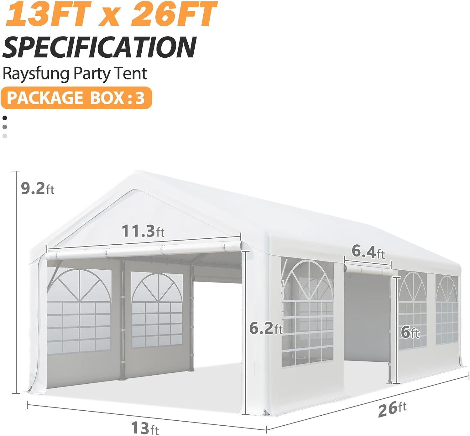 13' x 26' Party Tent Heavy Duty, Outdoor Wedding Tent with Removable Sidewalls&Sand Bags, Gazebo Canopy Shelter for Birthday Party