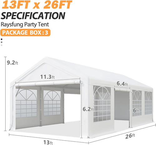 13' x 26' Party Tent Heavy Duty, Outdoor Wedding Tent with Removable Sidewalls&Sand Bags, Gazebo Canopy Shelter for Birthday Party
