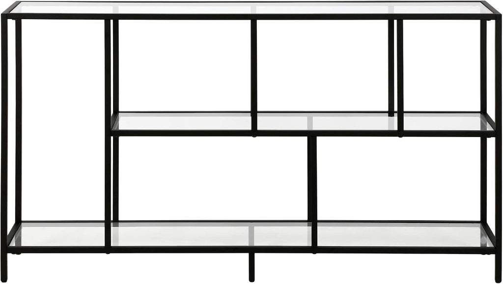 Henn&Hart 52' Wide Rectangular Console Table with Glass Shelves in Blackened Bronze, for Home Office, Living Room
