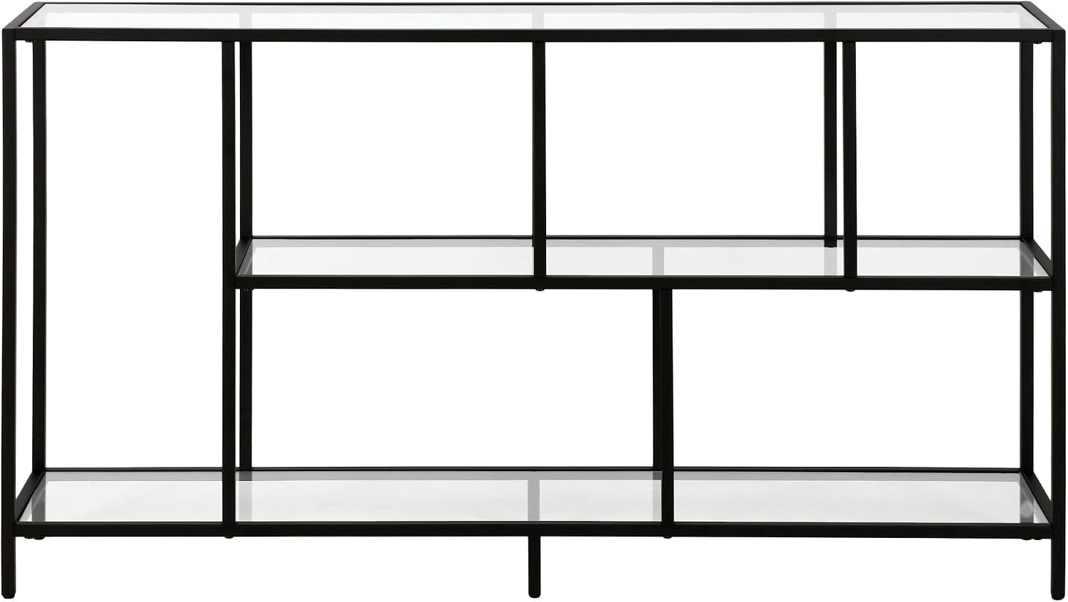 Henn&Hart 52' Wide Rectangular Console Table with Glass Shelves in Blackened Bronze, for Home Office, Living Room