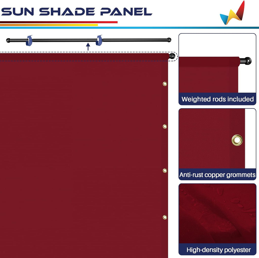 Windscreen4less 8' x 4' Universal Waterproof Replacement Shade Cover Canopy for Pergola Patio Privacy Shade Screen with Grommets on 2 Sides Includes Weighted Rods UV Block Red