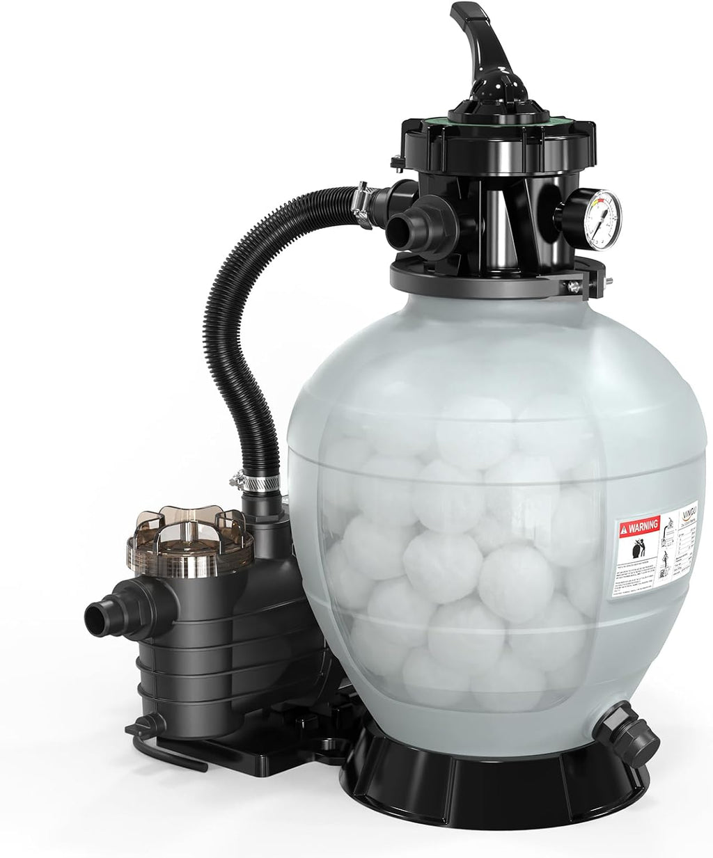 VINGLI (24H Timer) 14 in Sand Filter Pump with Filter Balls, 2087 GPH 3/4 HP Powerful Pool Filter Pump with 7-Way Valve for Above Ground Swimming Pools Up to 10500 Gallons
