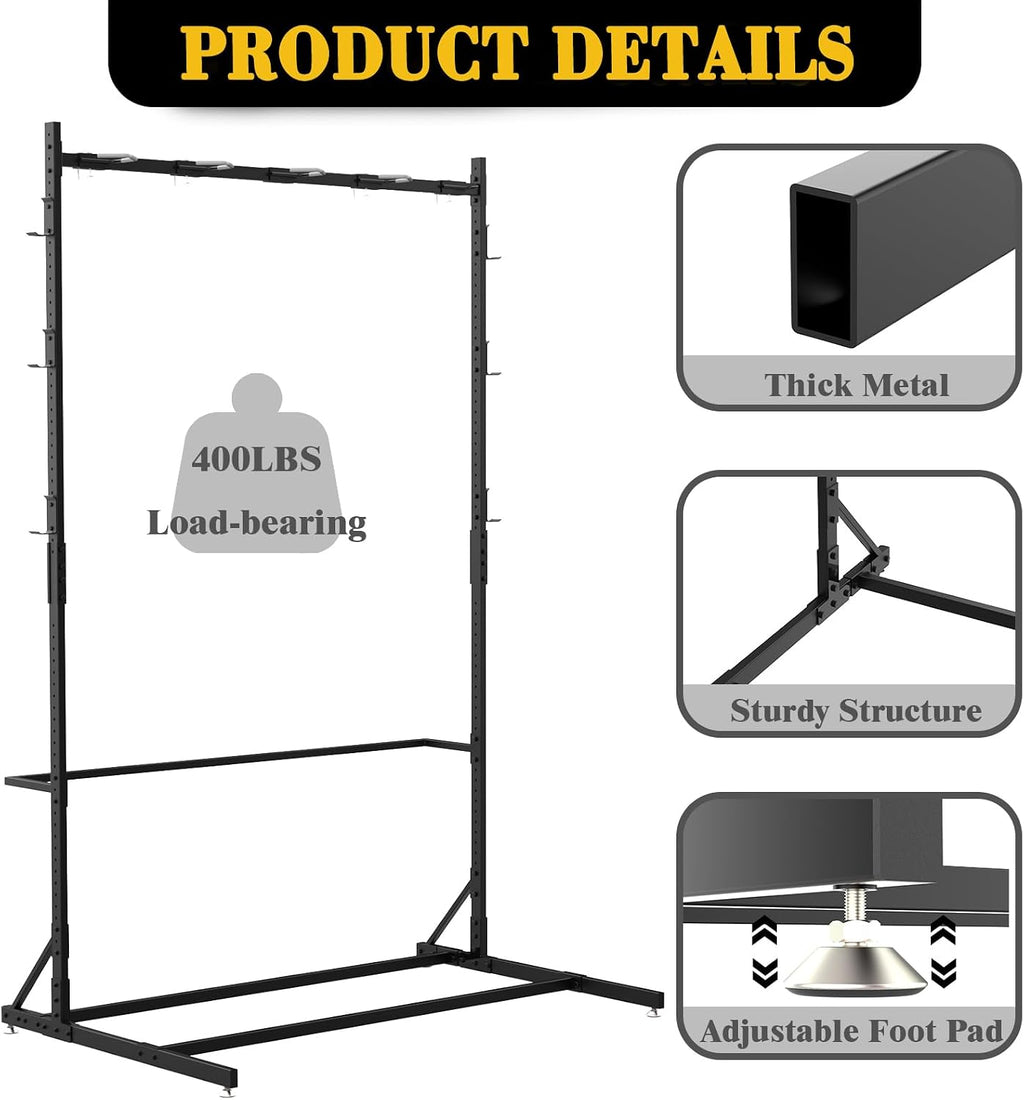 Freestanding Bike Storage Rack for 5 Bikes, 52' Wide Steel Vertical Bike Rack with 5 Bike Hooks & 6 Hooks for Helmet Storage, Bike Racks for Home and Garage, Indoor Floor Bike Stand