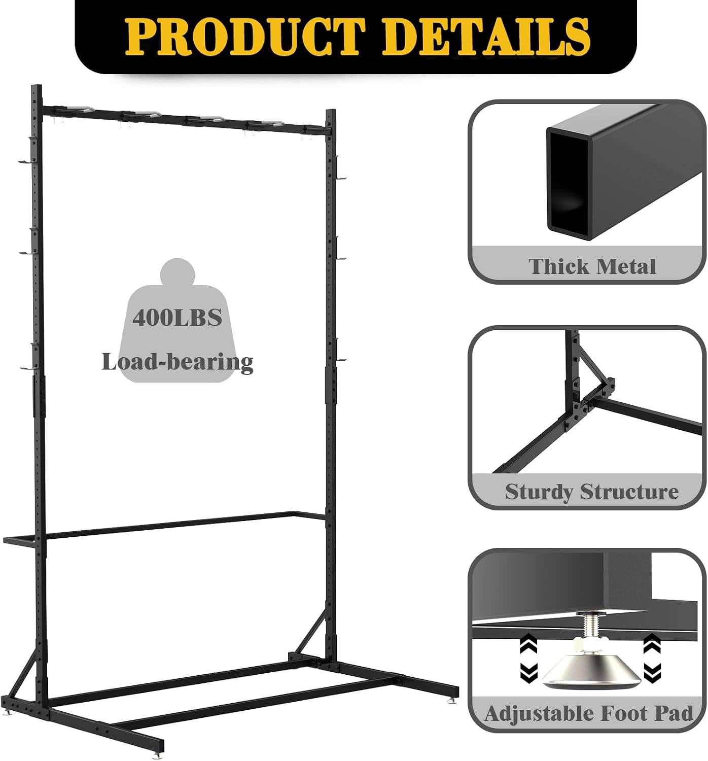 Freestanding Bike Storage Rack for 5 Bikes, 52' Wide Steel Vertical Bike Rack with 5 Bike Hooks & 6 Hooks for Helmet Storage, Bike Racks for Home and Garage, Indoor Floor Bike Stand