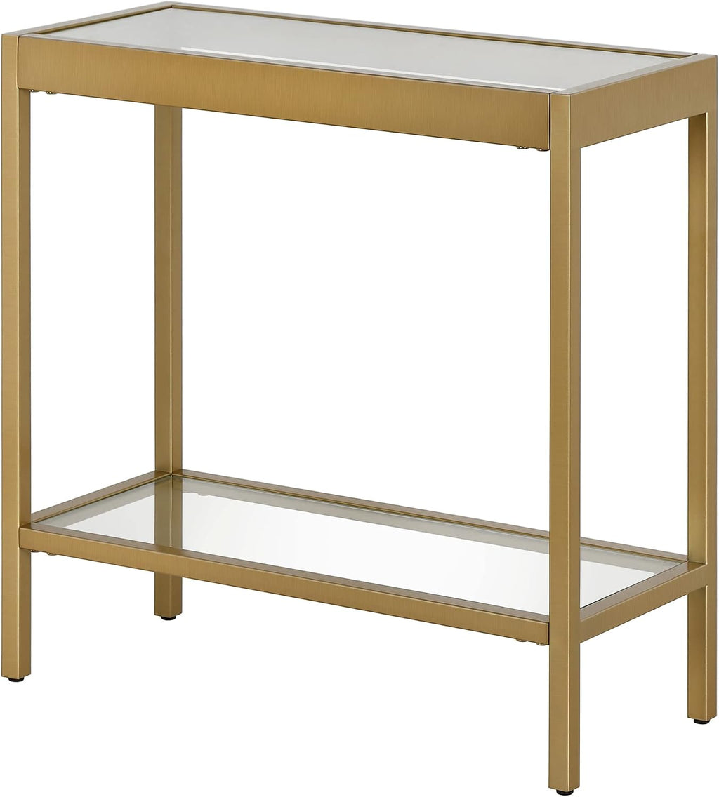 Henn&Hart 24' Wide Rectangular Rectangular Side Table in Brass, Table for Living Room, Bedroom