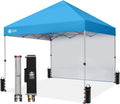 CROWN SHADES Pop Up Canopy with 1 Side Wall - Beach Tent with One Push Setup - Outdoor Sun Shade for Events, Parties, Camping - Gazebo with STO-N-Go Cover Bag, Sky Blue, 8x8FT