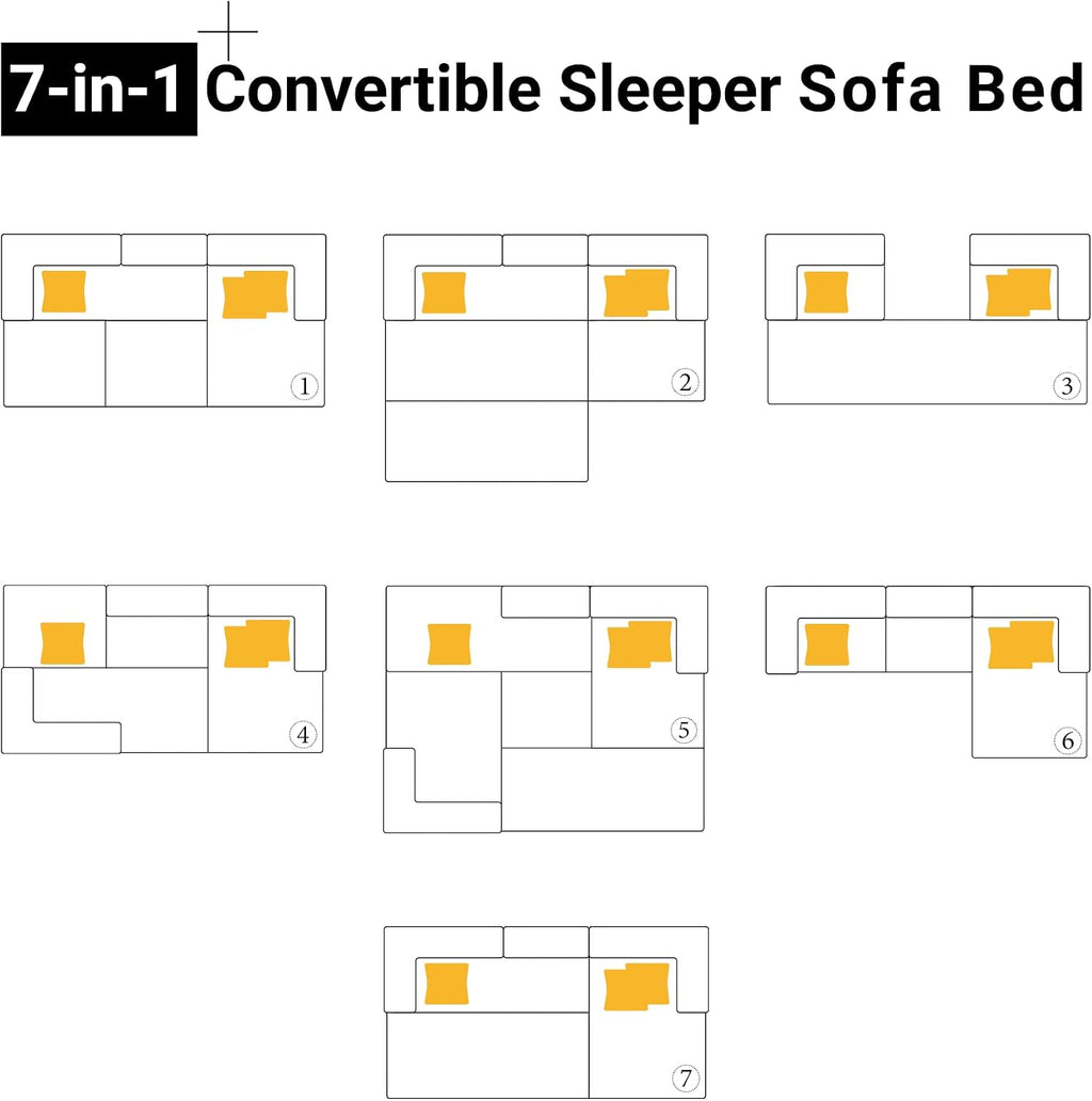 ivoros 108' Oversized Convertible Sleeper Sofa Bed, Corduroy L Shape Sectional Couch, Folding Sofa Bed with Fixed-Shape Frame, Modern Cloud Floor Mattress Couch, Modular Sofa for Living Room, Black