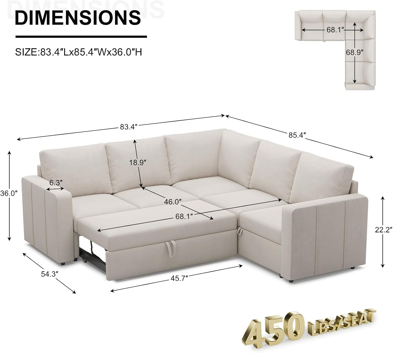 Belffin Modular Sectional Sleeper Sofa with Pull Out Couch, L Shaped Sleeper Pull Out Bed, Convertible Sectional Couches for Living Room, Beige