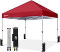CROWN SHADES 8x8 Pop Up Canopy - Beach Tent with One Push Setup - Easy Outdoor Sun Shade for Events, Parties, Camping - Gazebo with STO-N-Go Cover Bag, Silver Coated Top, Red