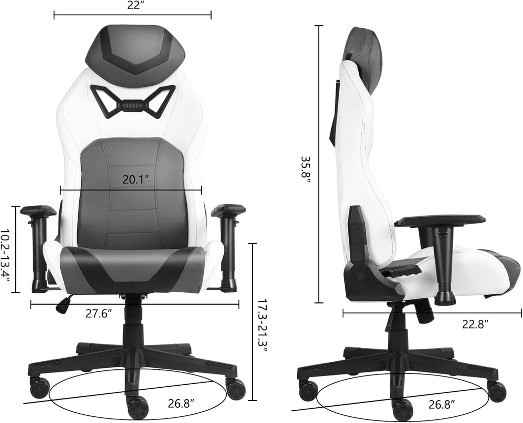 Modern-Depo Ergonomic Gaming Chairs for Adults with High-Density Memory Foam | Swivel Comfortable Office Chair, Big and Tall Video Game Chair, High Back Computer Chair for Home, Office, Grey White