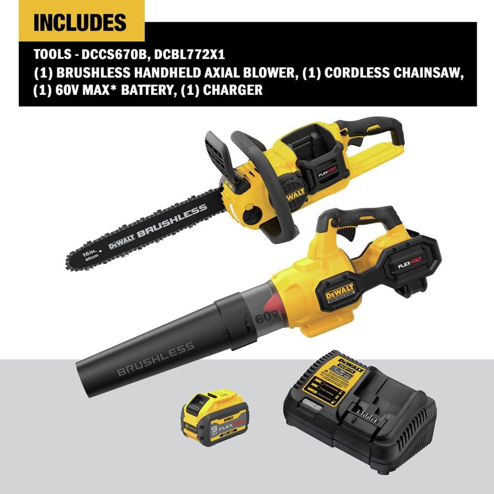 DEWALT FLEXVOLT 60V MAX* Blower & Chainsaw Combo Kit, Brushless, 3-Ah Battery (DCBL772X1 & DCCS670B)