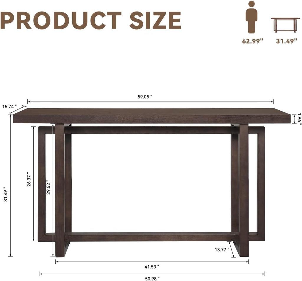 LKTART 59.05-Inch Long Behind Couch Sofa Table for Living Room, Farmhouse Console Table with Storage, Narrow Accent Entryway Tables for Hallway Entrance Foyer (Espresso)