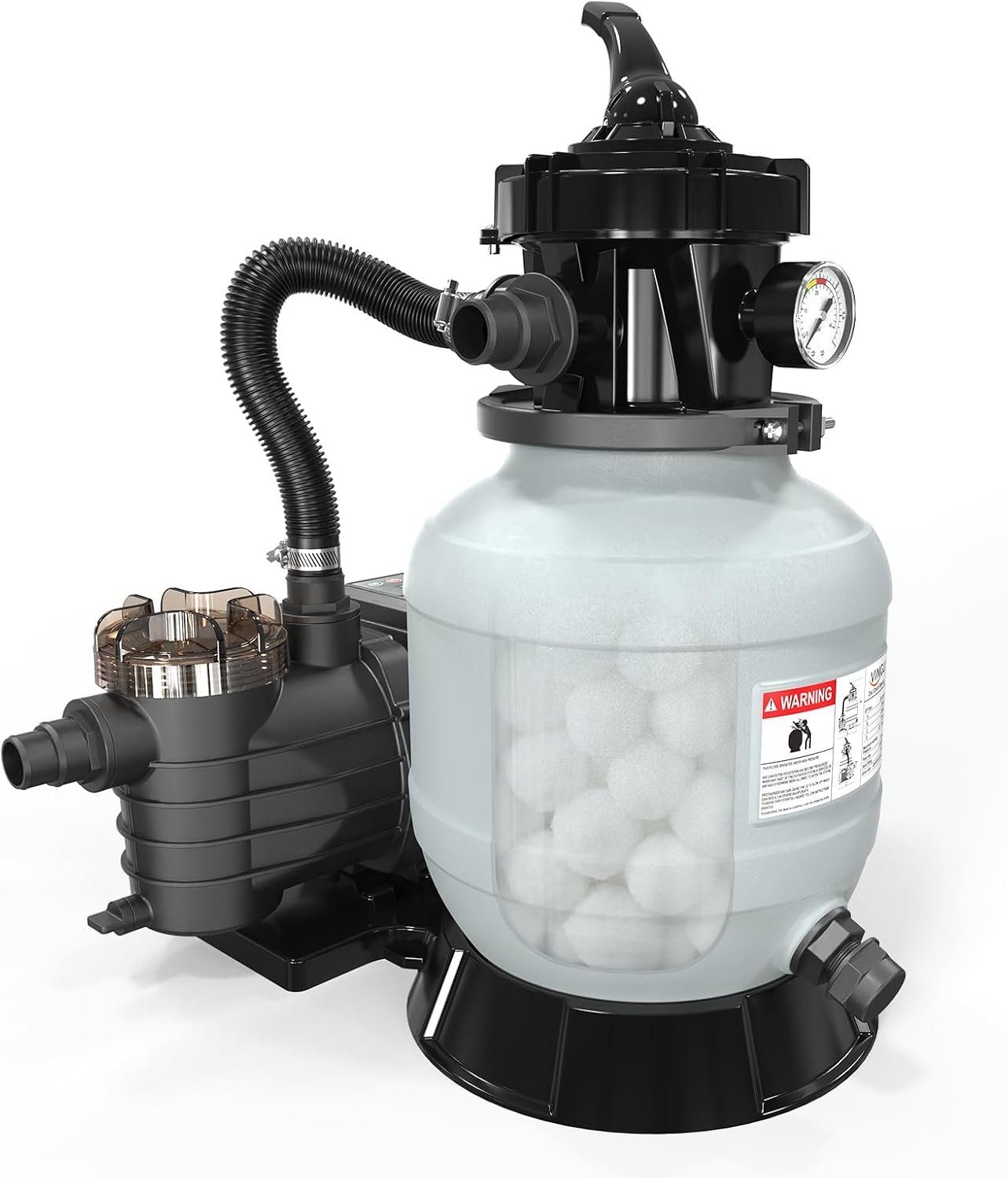 (24H Timer) VINGLI 10 in Sand Filter Pump with Filter Balls, 1189 GPH 1/3 HP High Flow Pool Pump with 7-Way Valve for Above Ground Swimming Pools Up to 6600 Gallons