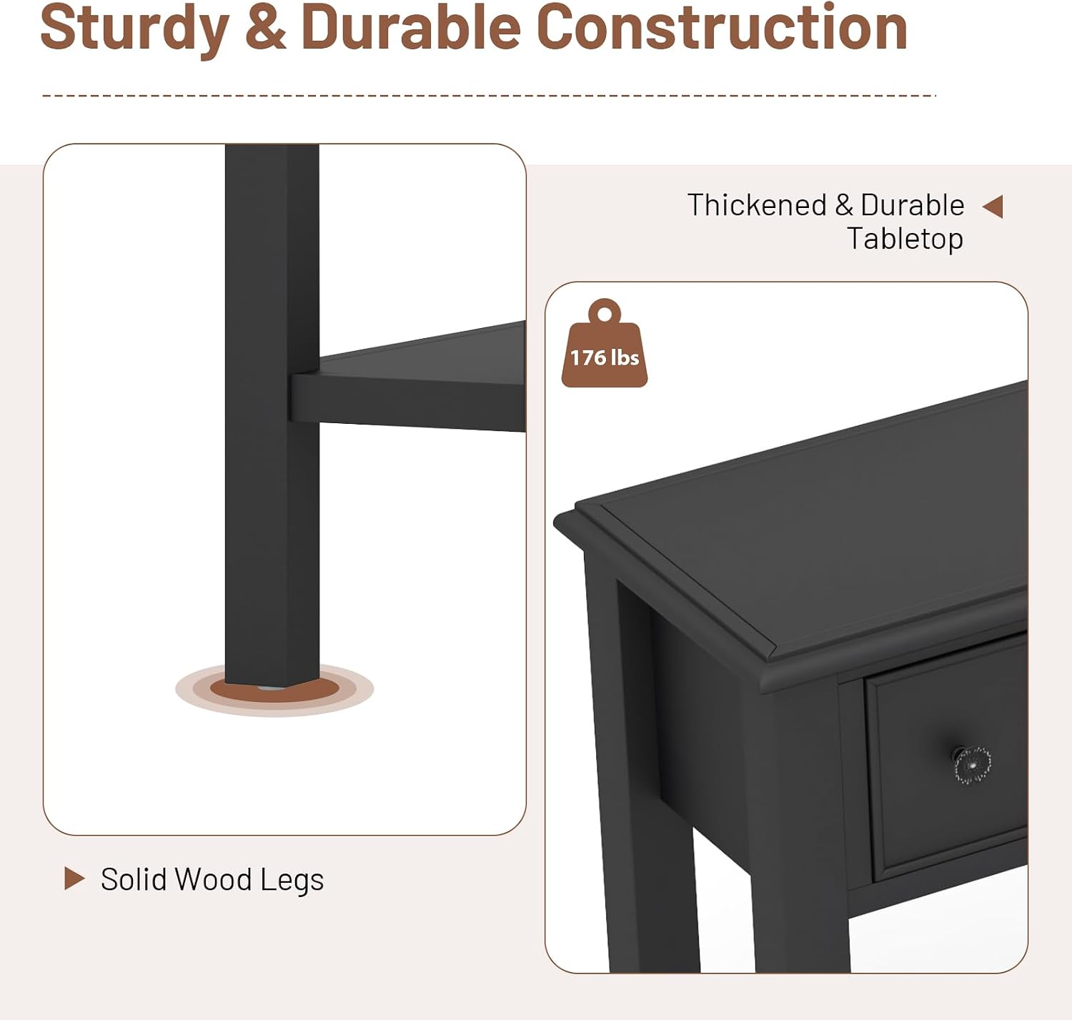 Giantex Narrow Console Table with Storage - 60' Long Sofa Side Table w/ 4 Drawers & Open Shelf, Solid Wood Legs, Rectangular Entry Table, Retro Entryway Table for Living Room Hallway, Foyer, Black