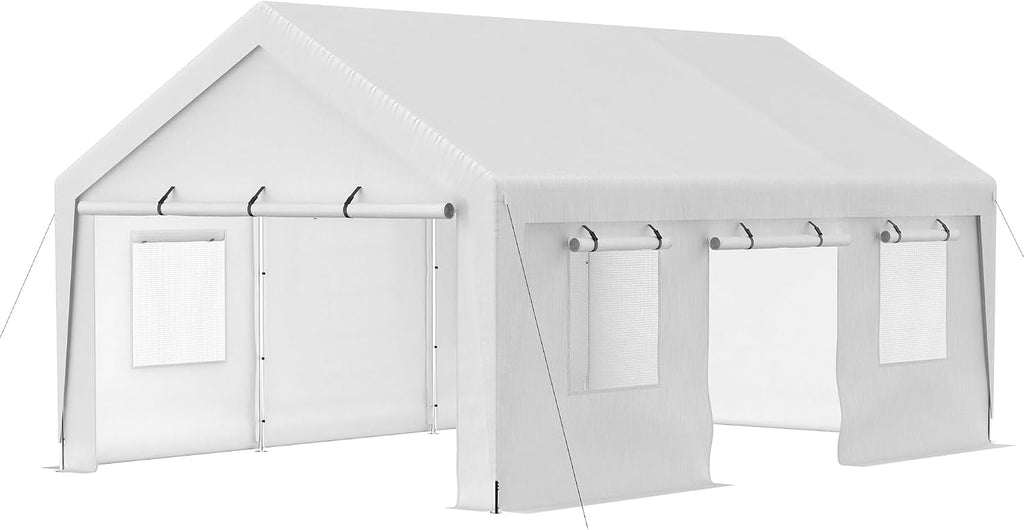 Aprilsoul Outdoor 13x20 FT Carport, Duty Canopy Storage Shed with Mesh Windows and Galvanized Steel Tube, All-Season Tarp, Wide Range of Appliaction for Car, Boat and Reunion, White