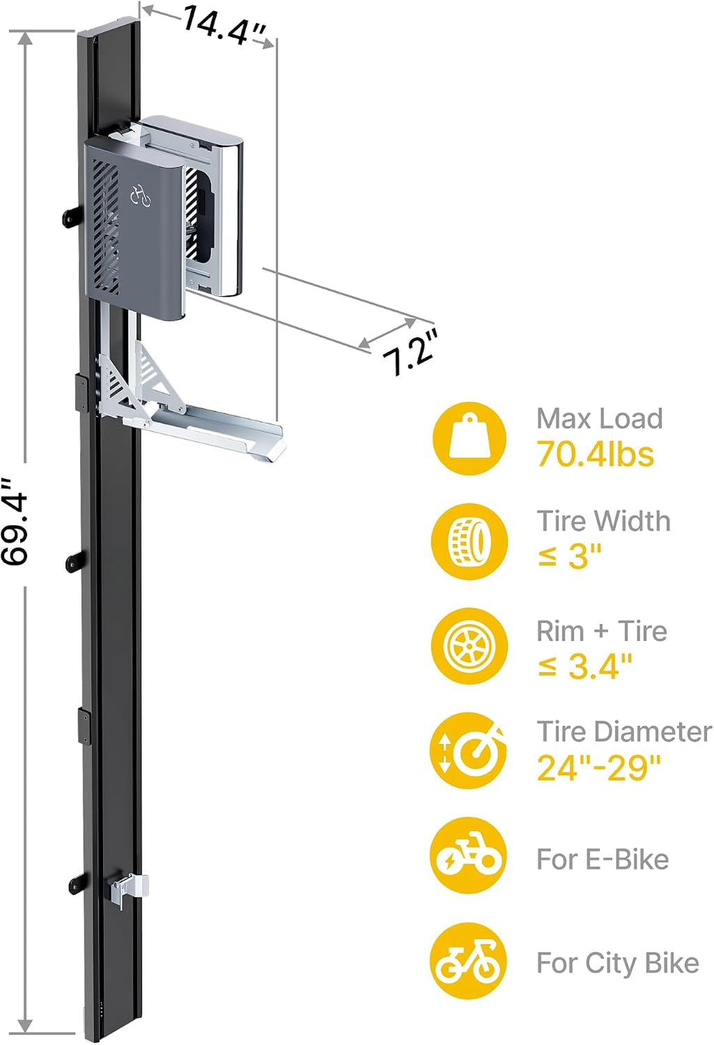 monTEK Automatic Lift Bike Rack – Fits 24-29' Tires, Heavy-Duty Vertical Wall Rack for Bicycles (Up to 71 lbs) - Effortless Lifting, Easy Install - Space-Saving Storage for Garage, Shed, BG