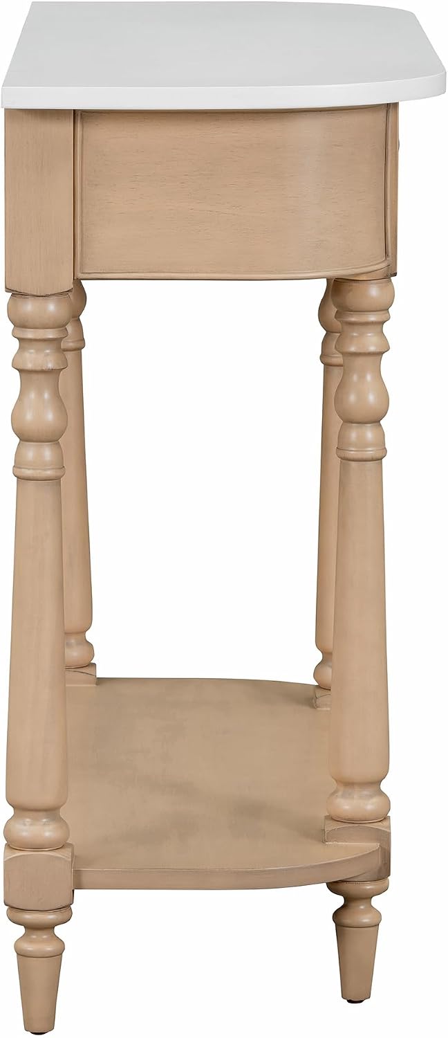 Small Curved Console Table 36-Inch Retro Farmhouse Entryway Sofa Table with Drawer & Storage Shelf for Entry Hallway Foyer Living Room Furniture, Solid Wood Legs, Space-Saving, Beige