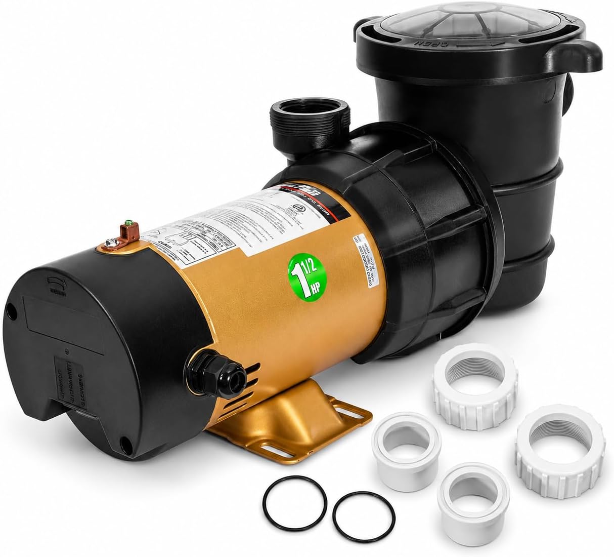 XtremepowerUS 2-Speed Variable Pool Pump 1.5 HP Swimming Pool Pump High-Flow Above-Ground Pump Large Strainer w/ 1.5' Slip On Fitting Set