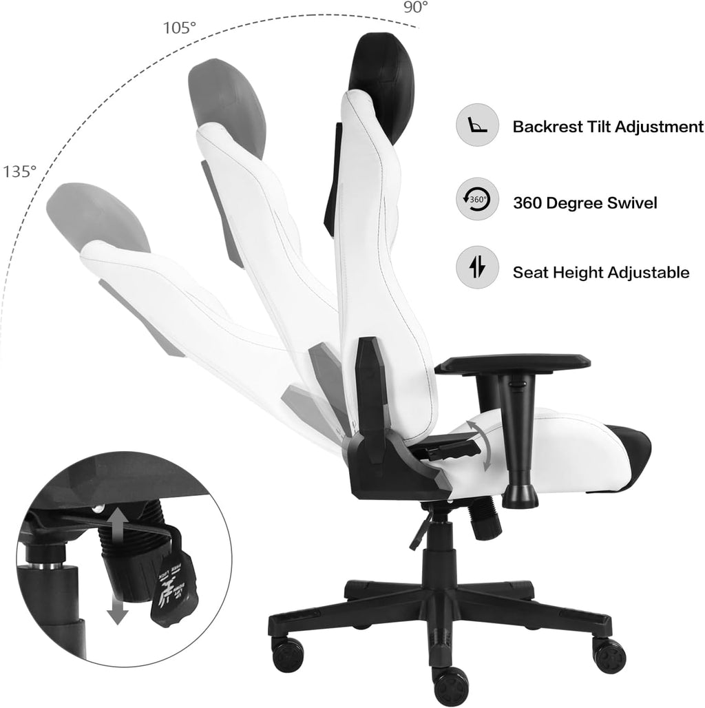 Modern-Depo Ergonomic Gaming Chairs for Adults with High-Density Memory Foam | Swivel Comfortable Office Chair, Big and Tall Video Game Chair, High Back Computer Chair for Home, Office, Black White