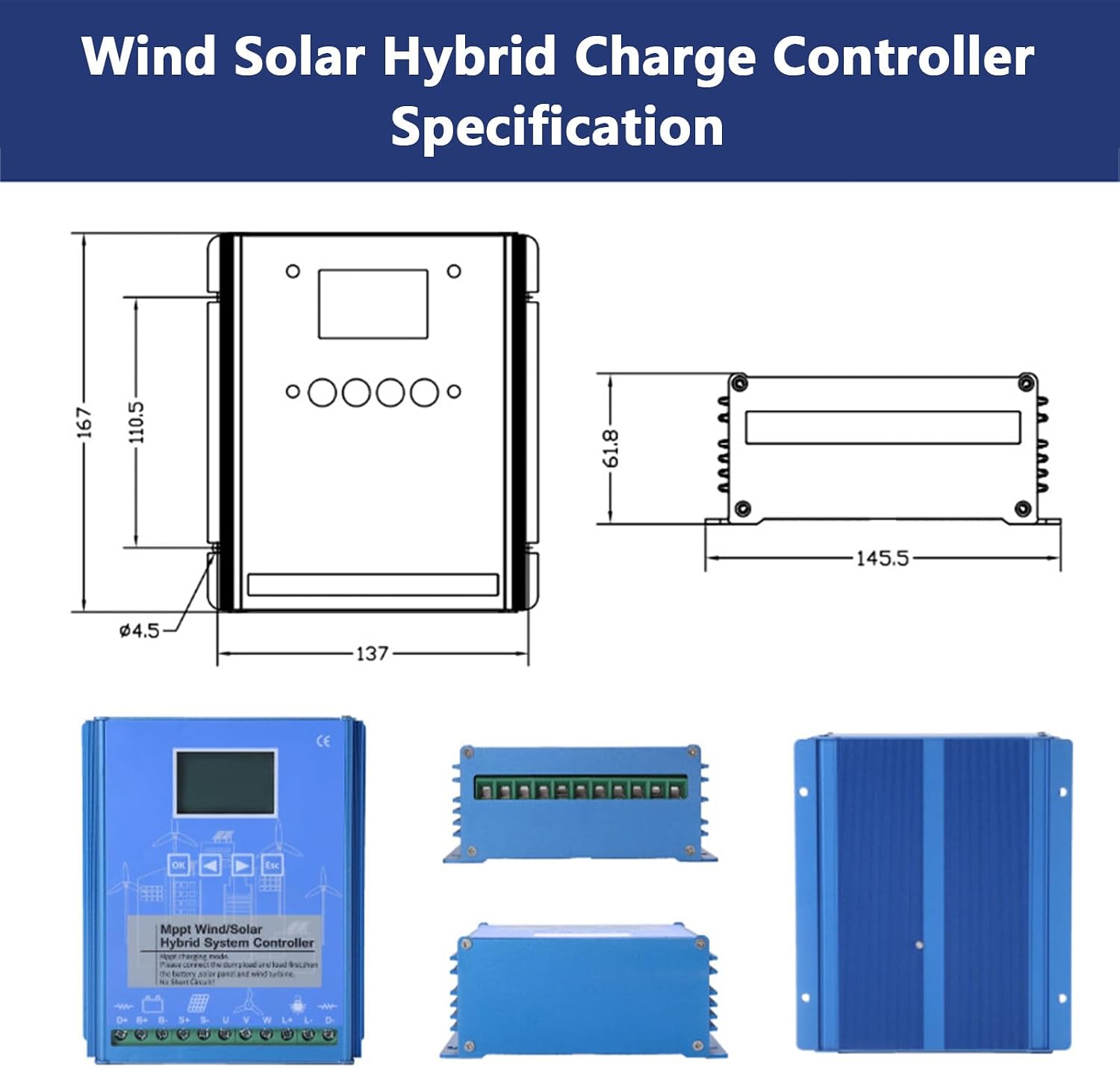 Wind Solar Hybrid Charge Controller 12000W Wind Solar Turbine Generator Controller with Dump Load, 12V/24V/48V Automatic Controller for Home, Boat, Street Light,48V