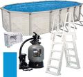 WaterThat 52' Boulder Easy-Build Oval Steel Above Ground Swimming Pool, Sand Filter, Pump, Liner, Ladder, and Skimmer (18' x 33' x 52')