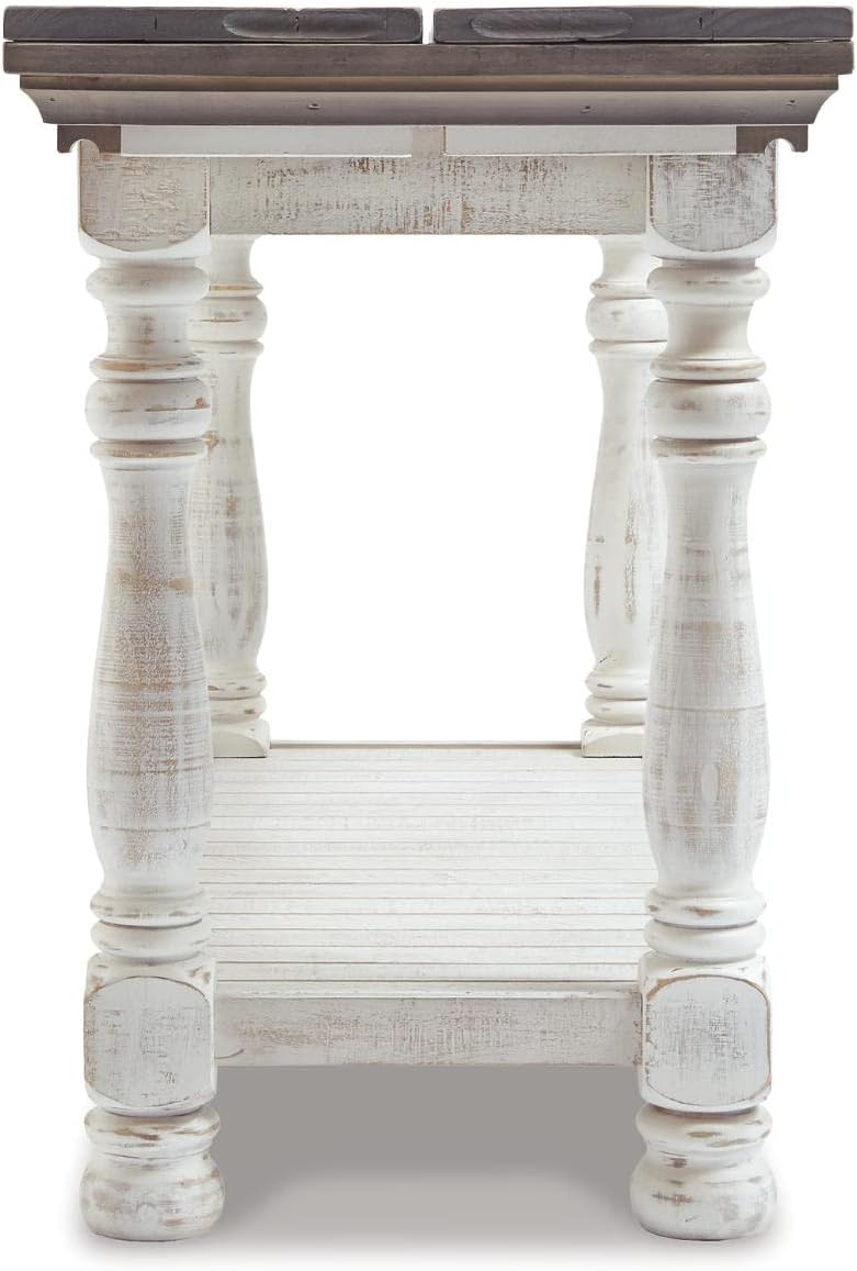 Signature Design by Ashley Havalance Farmhouse Sofa Table, Flip Top Design for Additional Dining Space and Fixed Lower Shelf, Gray & White with Weathered Finish