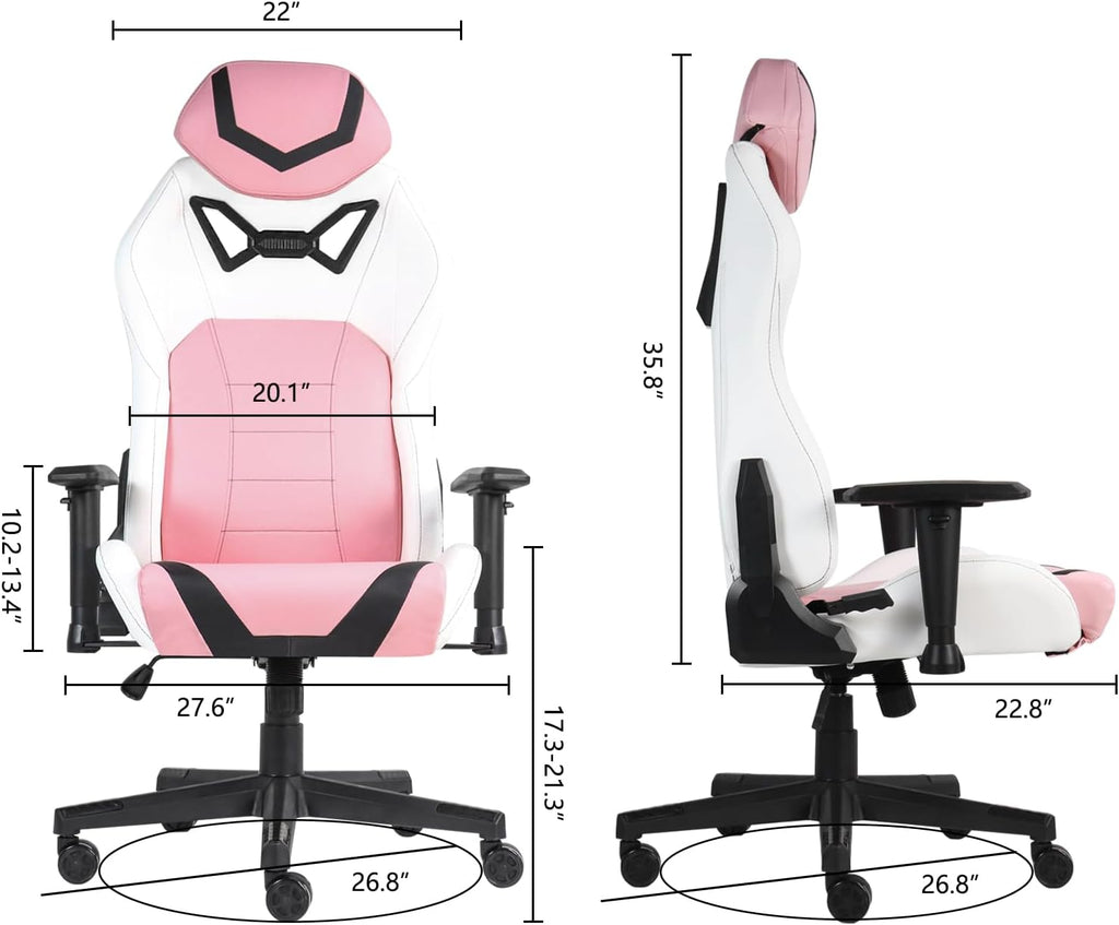 Modern-Depo Ergonomic Gaming Chairs for Adults with High-Density Memory Foam | Swivel Comfortable Office Chair, Big and Tall Video Game Chair, High Back Computer Chair for Home, Office, Pink White