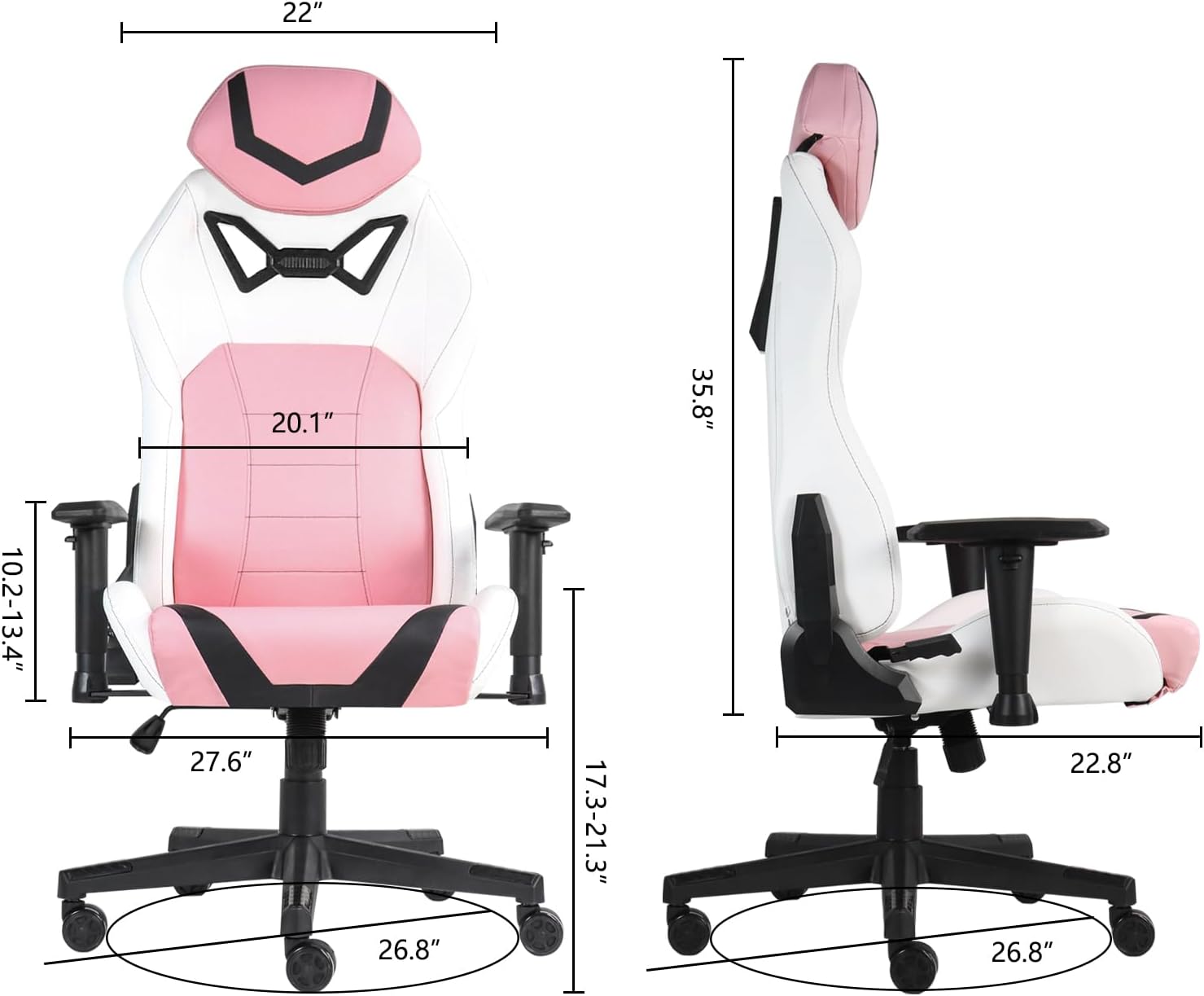 Modern-Depo Ergonomic Gaming Chairs for Adults with High-Density Memory Foam | Swivel Comfortable Office Chair, Big and Tall Video Game Chair, High Back Computer Chair for Home, Office, Pink White