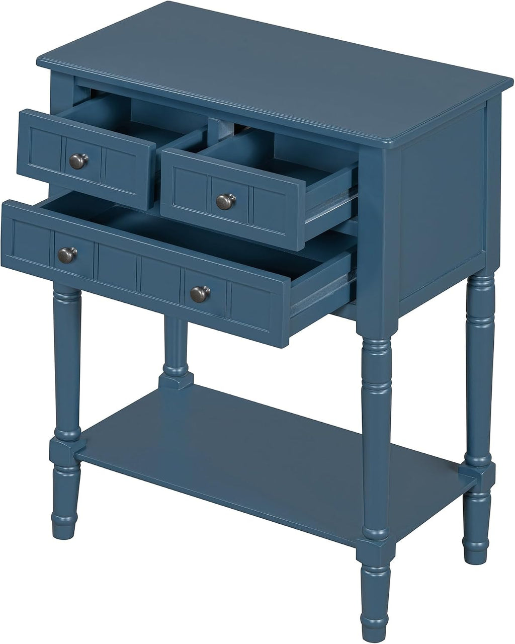 Merax Narrow Console Table, Elegant Slim Entryway Table Sofa Table with Three Storage Drawers and Bottom Shelf for Entryway for Hallway, and Living Room (Navy)
