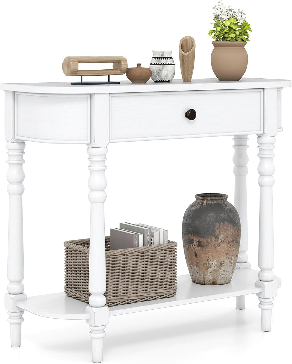 Giantex 2-Tier Narrow Console Table, 36' White Entryway Table with Storage Drawer & Elegant Legs, Wooden Sofa Table with Open Shelf for Living Room, Foyer, Hallway, Bedroom, Entrance