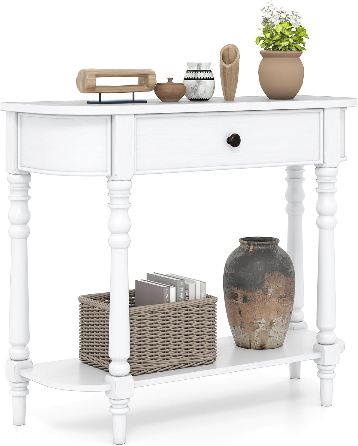 Giantex 2-Tier Narrow Console Table, 36' White Entryway Table with Storage Drawer & Elegant Legs, Wooden Sofa Table with Open Shelf for Living Room, Foyer, Hallway, Bedroom, Entrance