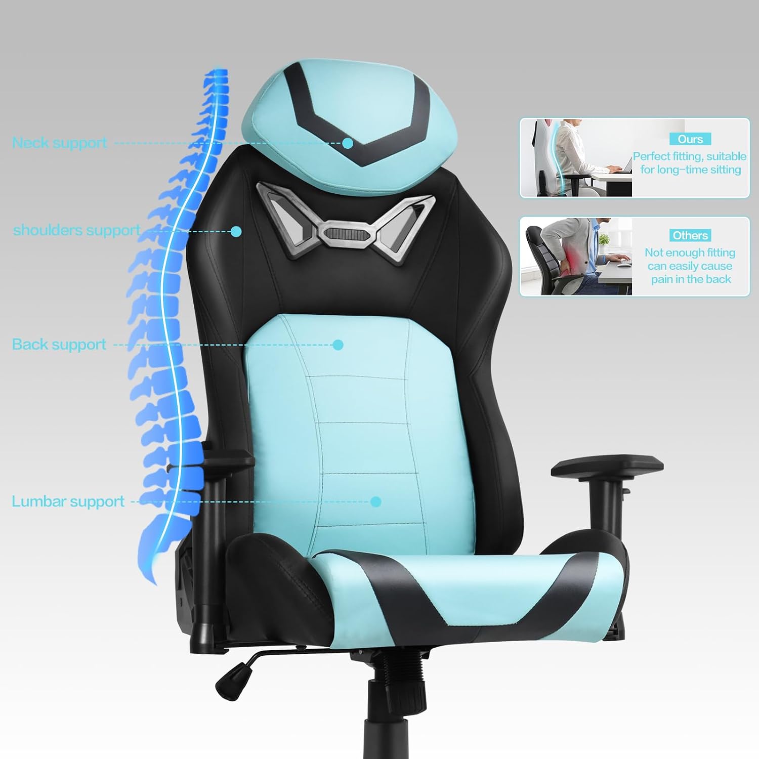 Modern-Depo Ergonomic Gaming Chairs for Adults with High-Density Memory Foam | Swivel Comfortable Office Chair, Big and Tall Video Game Chair, High Back Computer Chair for Home, Office, Cyan Black