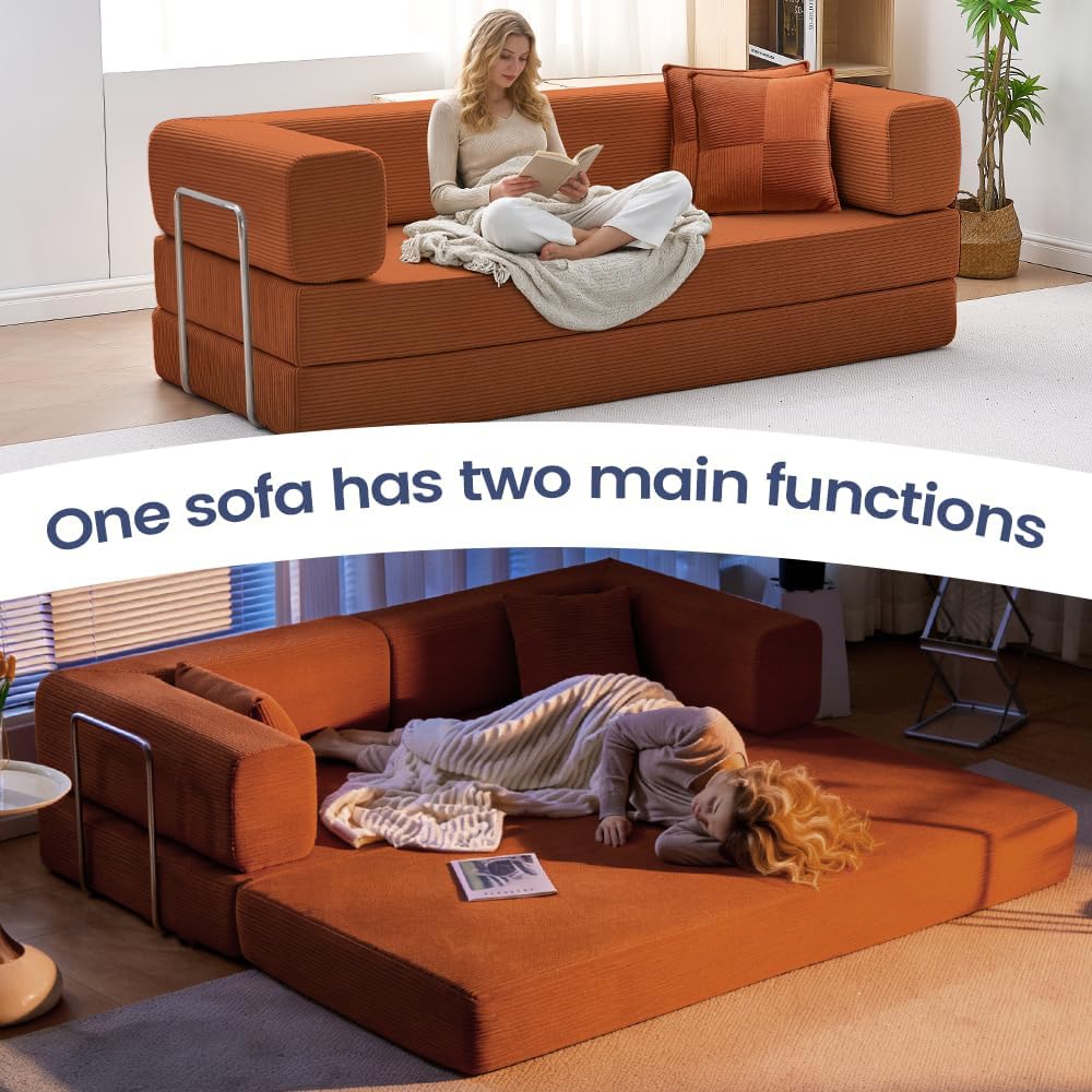 GEARIVY Folding Sofa Bed Convertable Corduroy Couch King Size Floor Sleeper 4-in-1 DIY Combination Modular Sofa Fold Out Futon Lounge Comfy Foldable Lazy cama for Living Room