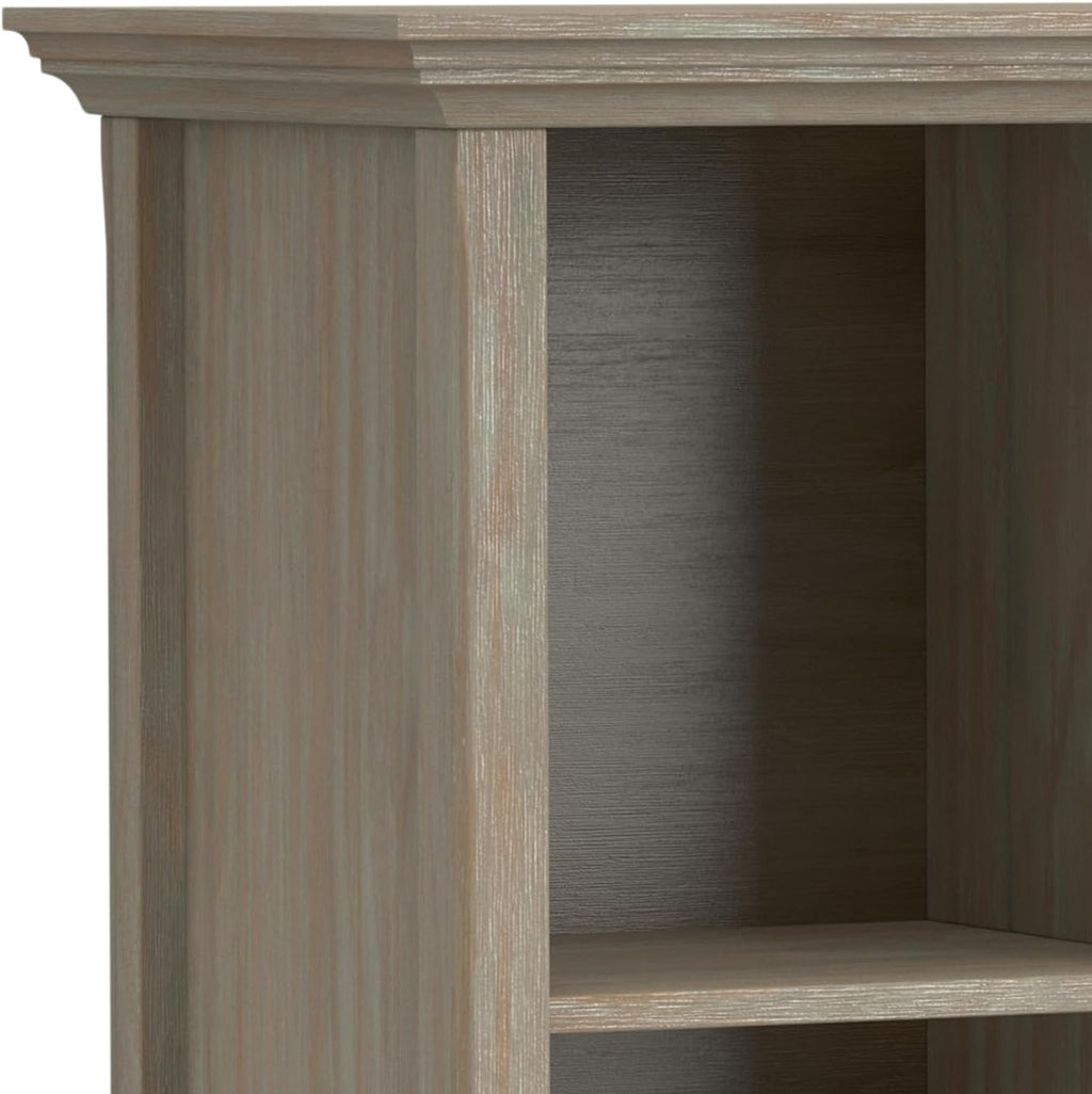 SIMPLIHOME Amherst Console Table - 57 inch Wide Solid Wood 8 Cube Storage Sofa Table in Distressed Grey, Transitional Table for Entryway or Living Room with Open Cubby Shelves and Tapered Legs