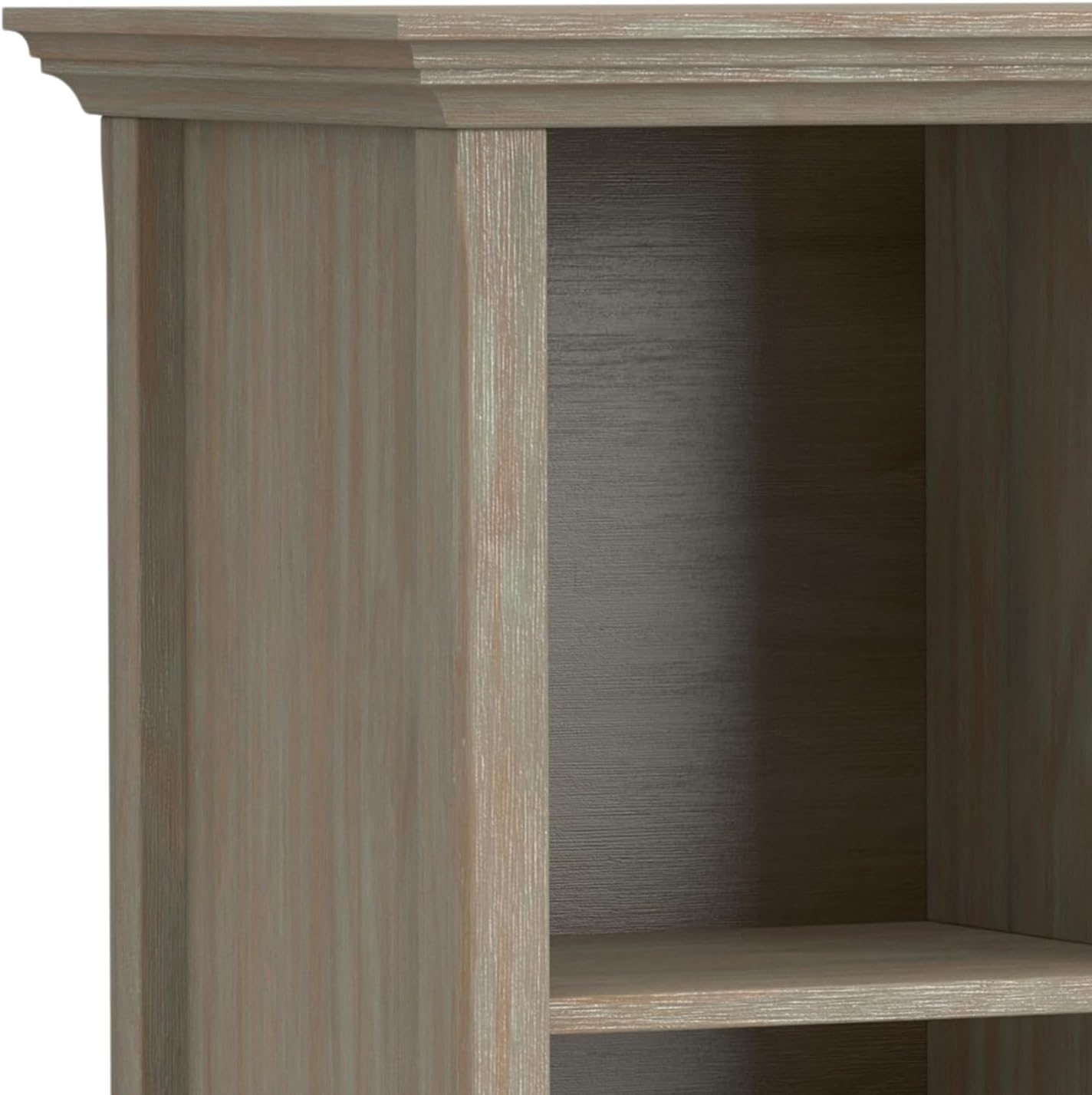 SIMPLIHOME Amherst Console Table - 57 inch Wide Solid Wood 8 Cube Storage Sofa Table in Distressed Grey, Transitional Table for Entryway or Living Room with Open Cubby Shelves and Tapered Legs