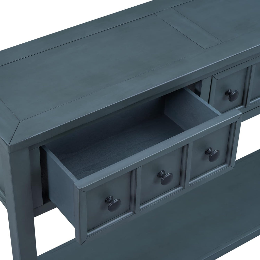 Merax Farmhouse Entryway Console Table with 4 Drawers and Shelf, Sofa Table Behind Couch, Navy Blue