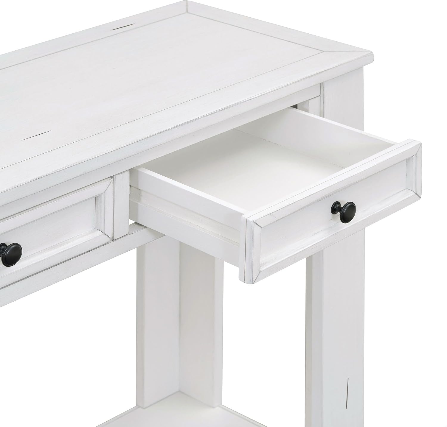 GDFStudio Farmhouse Console Table with 4 Drawer 63' Long Rustic Entryway Table with Open Storage Shelves Vintage Metal Handle Narrow Foyer Sofa Tables for Living Room Entryway Hallway, Antique White