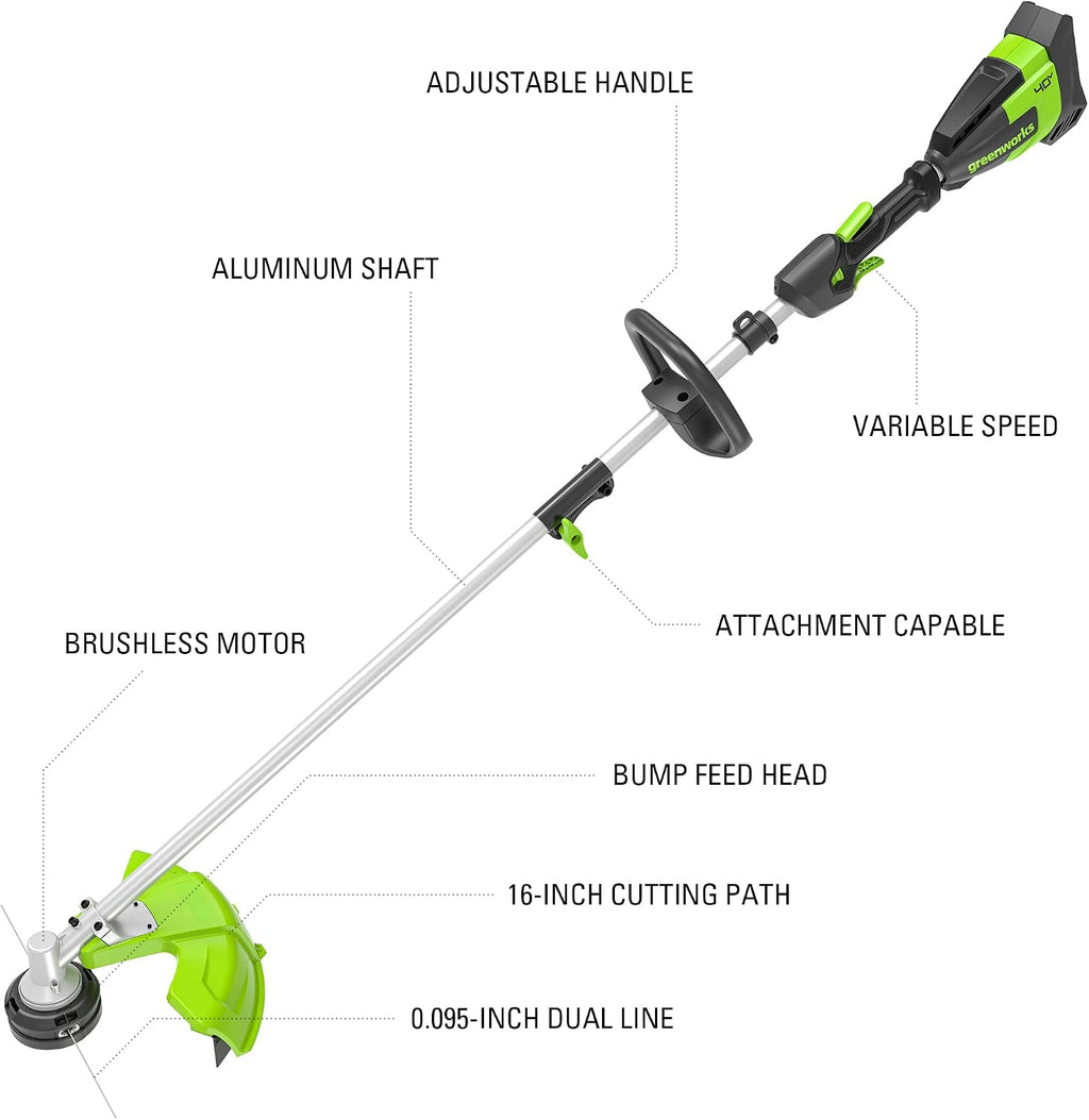 Greenworks 40V Brushless String Trimmer (Attachment Capable) + Brushless Blower Combo Kit, 4.0Ah Battery and Charger Included