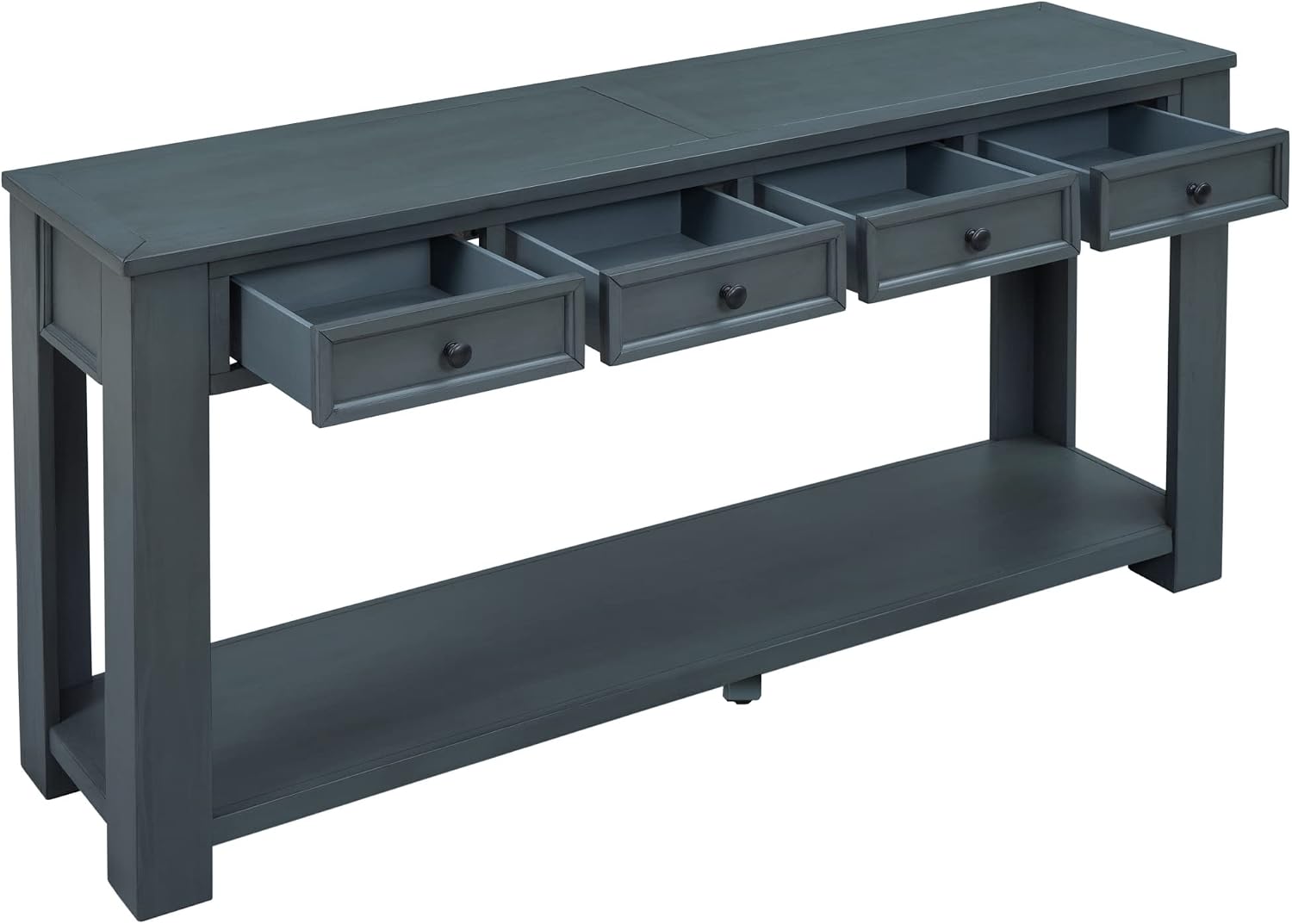 LKTART Solid Wood Console Table, Long Sofa Table Entryway Table with 4 Drawers and Bottom Shelf for Hallway Living Room Couch Table,Easy Assembled (63' Navy)