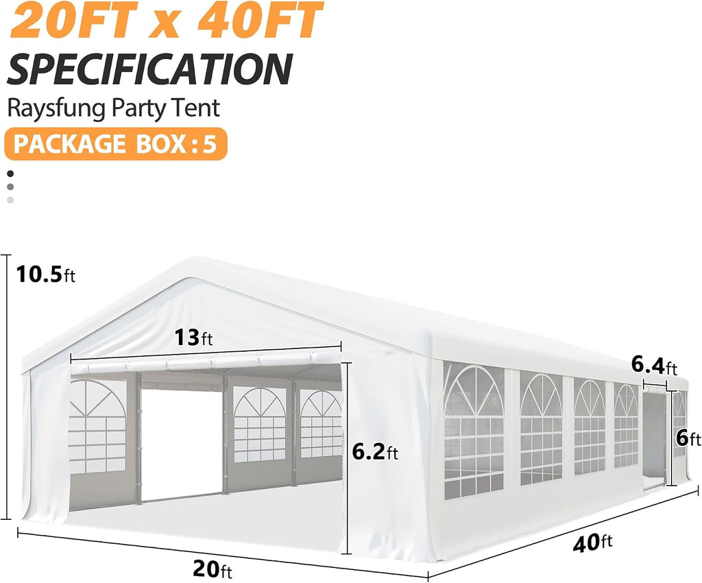 20' x 40' Party Tent Heavy Duty, Wedding Tent with Removable Sidewalls, Outdoor Gazebo Event Shelters Canopy for Birthday Party
